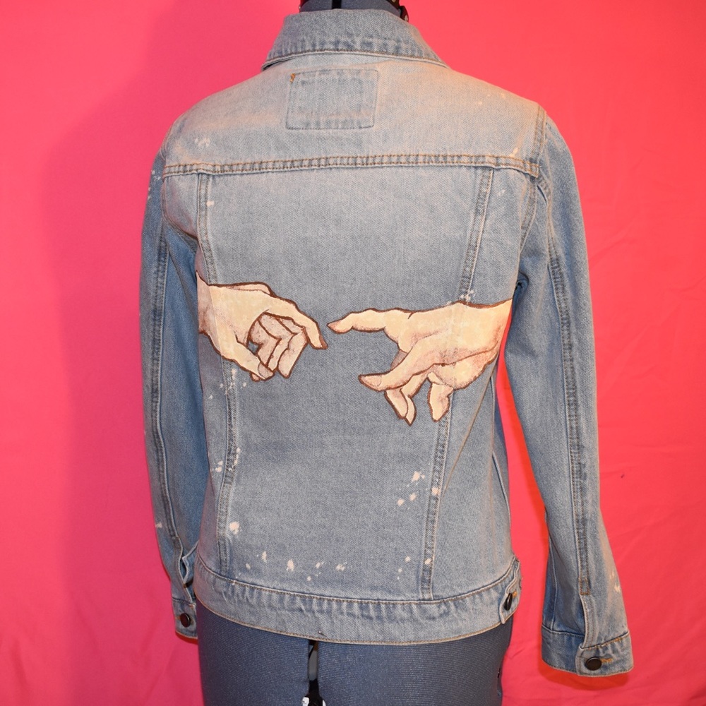 Custom Hand Painted Jean Jacket: Creation of Adam - Picture 2 of 5